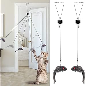 2 Stück Katzenspielzeug Selbstbeschäftigung Hängende Trrahmen Katzenspielzeu mit Elastische Maus, Interaktives Dancer Katzenspielzeug Mäuse für Katzenauslauf und gegen Langeweile Interaktives