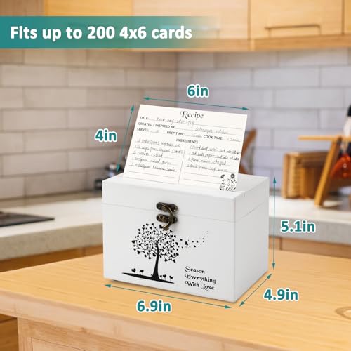 CypherX Minimalist Recipe Box - Wooden Recipe Card Box with 50 Blank Cards and 8 Wood Dividers - Gifts for Cooking Lovers | Best Housewarming and Bridal Shower Gift, Elegant White by CypherX - Image 4