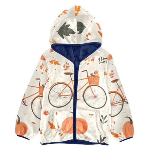 Bicycle and Pumpkins Girls Fleece Jacket Girls Fall Jacket Girls Zip Up Hoodie Girls Sherpa Jacket 2-10T