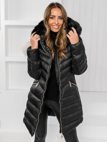 BOLF Mujer Chaqueta acolchada de Invierno Larga con Capucha Cierre de Cremallera Plumas Jacket Ocio Estilo Estilo Deportivo 5M3162 Negro L [D4D] - imagen 5