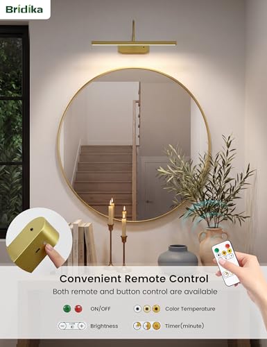 Rechargeable Picture Lights for Wall, Battery Operated Wall Light with Flexible Gooseneck, Wireless Art Lighting for Paintings & Portraits, Remote Control, 3 Colors Dimmable, Timer (Gold, 1 Pack) — view 5
