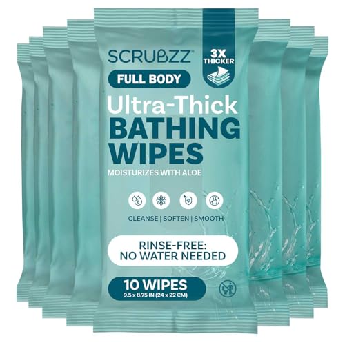 Extra Large Bath Wipes for Adults Bathing No Rinse - 80 Ultra Thick Disposable Body Wipes for Men, Women & Elderly - Great for Gym, Camping, Post Surgery
