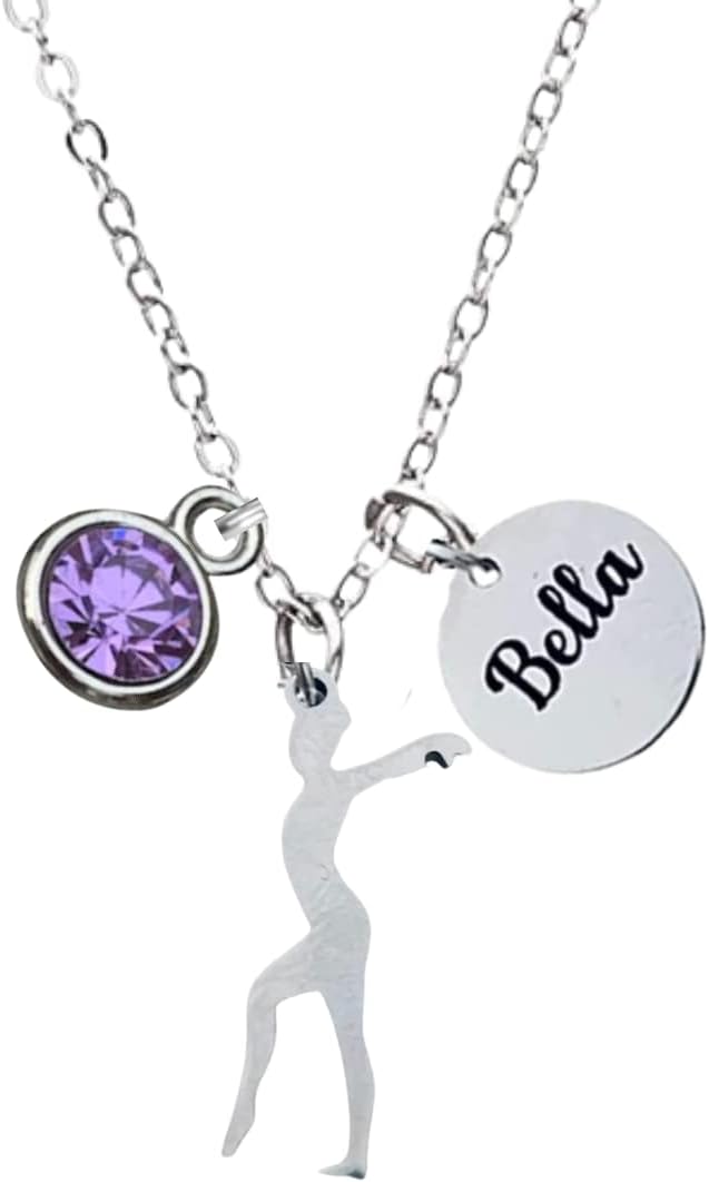 Personalized Gymnastics Necklace with Name Engraved & Birthstone Charm, Custom Gymnastics Jewelry - Gymnast Necklace For Gymnast