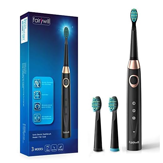 Fairywill D3 Sonic Electric Toothbrush Rechargeable for Adults and Kids, ADA Accepted, 3 Brush Heads 4 Hours Charge Minimum 30 Days Use, Build in Timer and Waterproof Black Series Power Toothbrush