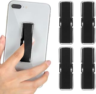 Frienda 4 Pieces Finger Strap Phone Holder Elastic Finger Holder Cell Phone Grip Holder Finger Strap with Stand for Smartphones, Small Tablets (Black)