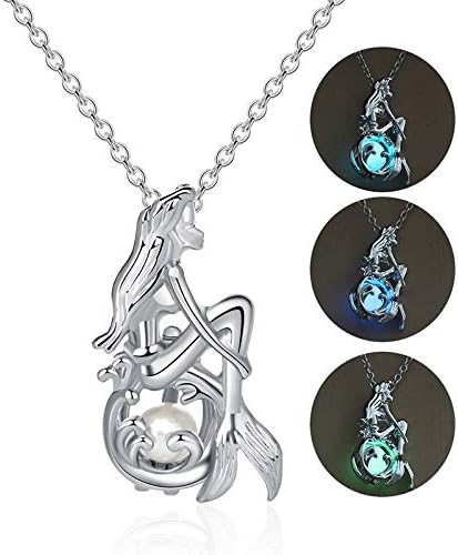 Miniatura 5 de MIFYNN Collar luminoso de sirena que brilla en la oscuridad, collar con colgante de sirena de cola de hada, collar de cola de sirena para mujeres y