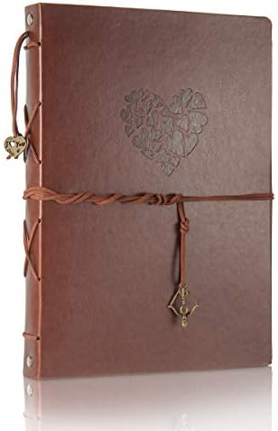 ThxMadam Scrapbook Album Leather Photo Album Vintage Wedding Guest Book DIY Memory Book with 60 Black Pages Present for Christmas Valentines Anniversary Mothers Day Birthday Gift for Mum Dad Friend