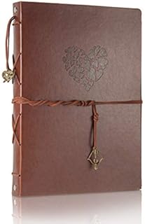 ThxMadam Scrapbook Album Leather Photo Album Vintage Wedding Guest Book DIY Memory Book with 60 Black Pages Present for Christmas Valentines Anniversary Mothers Day Birthday Gift for Mum Dad Friend