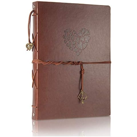 ThxMadam Scrapbook Album Leather Photo Album Vintage Wedding Guest Book DIY Memory Book with 60 Black Pages Present for Christmas Valentines Anniversary Mother’s Day Birthday Gift for Mum Dad Friend Cover