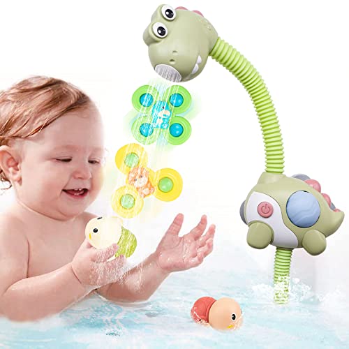 Baby Bath Toy With Shower Head, 2 Suction Spinner Toys Swimming Turtles Floating Wind Up Toys, Squeeze Ball Dinosaur Egg, Dinosaur Sprinkler Shower Faucet Water Pump Bathtub Toy For Boys Girls #TOP2