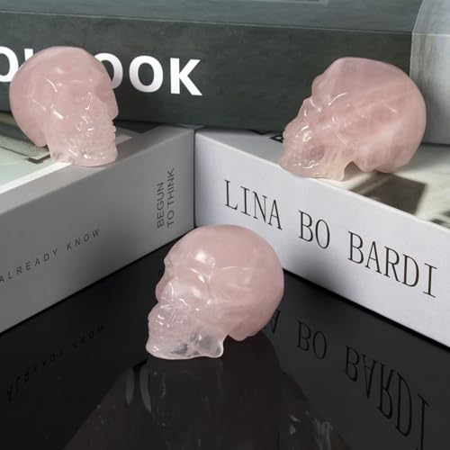 Estatua de Calavera de Cuarzo Rosa de 2 pulgadas miniatura 3
