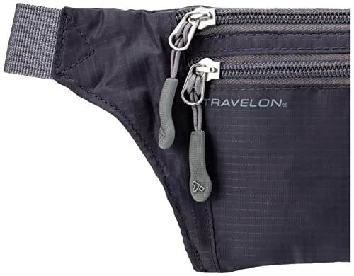 Travelon Cintura com zíper duplo, Carvão, One Size, Mochila Travelon com zíper duplo