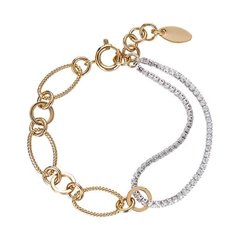 FLUIDABLE Harper Oval Bracelet, 18K Gold Bracelet For Women And Ladies, Gold And Silver Bracelet, Chain Link Bracelet, Cubic Zirconia Diamante Bracelet, Bangle Bracelet, Gift For Anniversary Cover