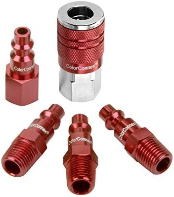 ColorConnex Coupler & Plug Kit, Industrial Type D, 1/4" NPT, Red, 5-Piece - A73456D