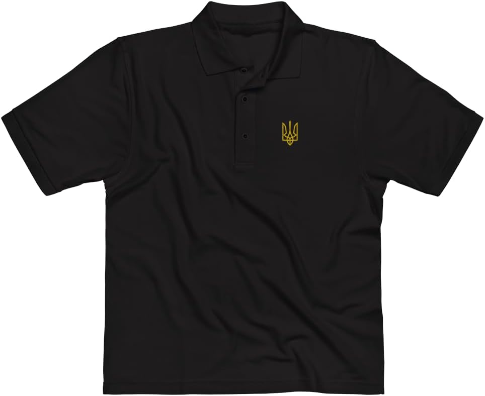 Embroidered Ukrainian Tryzub Trident Tryzubets Symbol Emblem State Coat of Arms of Ukraine Men's Premium Polo