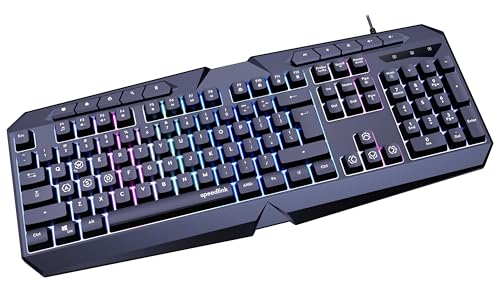 Tastiera da gioco LUDICIUM RGB Rainbow - Tastiera da gioco RGB con cavo, layout USA QWERTY, blocco tasti Windows, interruttore WASD, 10 tasti multimediali, cablata, nera - Tastiera gaming - Immagine 1