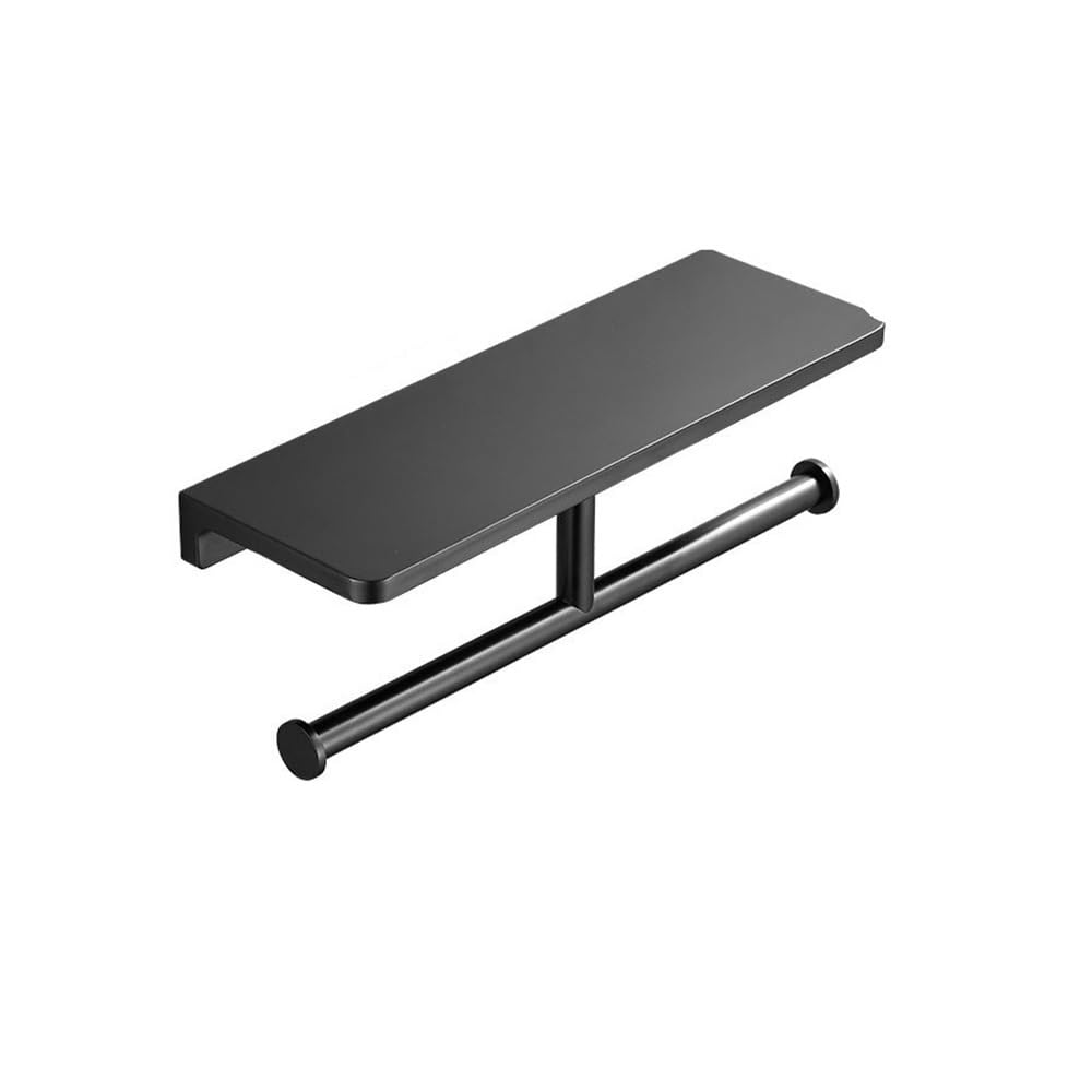 CMBSSTFC Soporte de Papel higiénico de latón montado en la Pared, Oro Cepillado, baño, WC, Estante de Almacenamiento para teléfono, Accesorios para Rollos, portarrollos (Negro B)