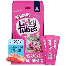 Bonkers Licky Tubes Salmon Flavored Wet Lickable Treats for Cats, 4 Pack Pack of 15