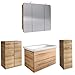Produktbild FACKELMANN hellbraunes großes Badmöbel Set 5-TLG. Milano hängend Keramikbecken 100 cm & LED Spiegelschrank
