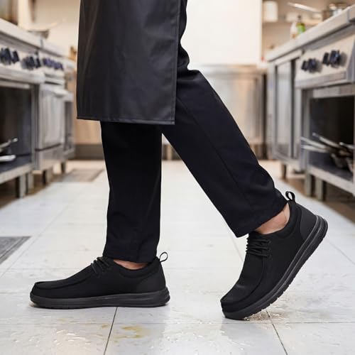 Image of NINGO Non Slip Work Shoes for Men, Waterproof Slip Resistant Kitchen Chef Shoes Moc Toe, Lightweight Comfortable Slip On Loafers Zapatos Trabajo with Arch Support for Restaurant Food Service Walking
