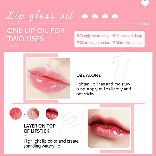 2 Colors Hydrating Lip Glow Oil, Moisturizing Lip Oil Gloss Transparent Plumping Lip Gloss, Lip Oil Tinted For Lip Care And Dry Lips, Lip Makeup Gift For Women And Girl #TOP4