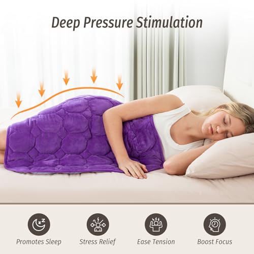 Image of Wemore Weighted Lap Blanket 7lbs, 24x29 Small Travel Blankets for Adults | Weighted Lap Pad for Relaxation, Stress Relief & Better Sleep; Soft Blanket Throw; Machine Washable; Glass Beads; Dual Purple