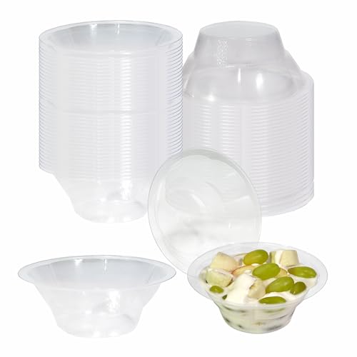 8oz Round Clear Disposable Dessert Sundae Cups - Clear Plastic Ice Cream Bowls for Parties, Weddings, and Catering - BPA-Free, Stackable, Dessert Cups, Yogurt, Parfait, Fruits, Serving Bowls (100)