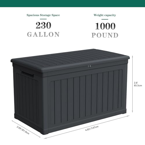 image for TARKARI 230 Gallon Lockable Resin Deck Box, Waterproof & UV-Resistant 