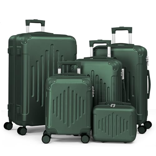 Karl home Luggage Set 5 Piece Suitcase Sets with TSA Lock Moulded Corner 4 Spinner Wheels, ABS Hardside Trolley Travel Case for Carry On Check-in Business Trip, Dark Green (12/16/20/24/28)