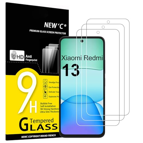 NEWC 3 Stück für Xiaomi Redmi 13 4G/5G für Panzerglas Frei von Kratzern 9H Härte HD Displayschutzfolie 0.33mm Ultra-klar Ultrabeständi