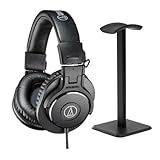 Audio-Technica ATH-M30x Closed-Back Over-Ear Professional Monitor Headphones, Black, Bundle with Desktop Stand