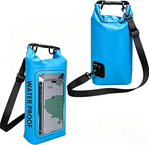 Plliocse Blue Waterproof Dry Bag,2L Dry Bag Touch Screen Waterproof Bags 2 in 1 Dry Sack and Phone Bag for Trekking Surfing Kayak Outdoor Sports