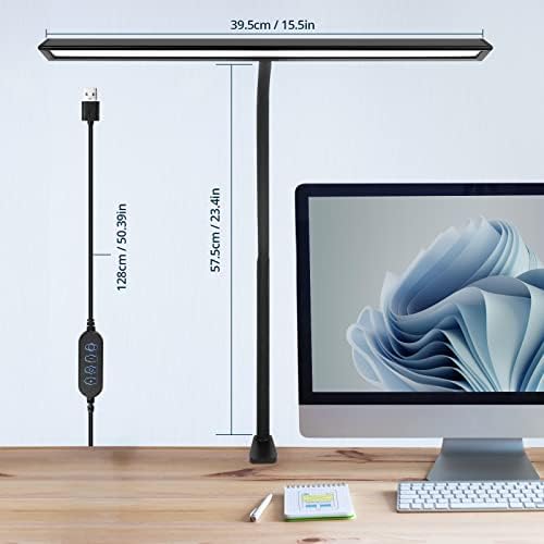 Qooltek Led Desk Lamp for Home Office, Aluminum Strip Desk Light with 3 Color and 10 Brightness Levels, USB Powered Computer Monitor Lamp for Reading Working, 10W
