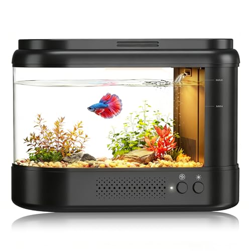 EVIEUN 3,7L Nano Aquarium Starter Set,Schwarz Acryl Mini Aquarium mit Filtersystem & LED Beleuchtung,Kleines Betta Tischaquarium für Kleine Fische,Pflanzen und Garnelen