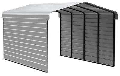 Arrow Carports Galvanized Steel Carport, with 2-Sided Enclosure, Compact Car Metal Carport Kit, 12' x 20' x 9', Eggshell