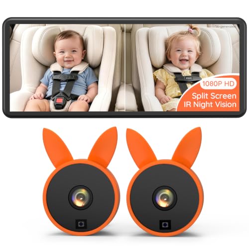 Babyvue BV3PRO Dual Baby Car Camera, 7.2" 1080P Monitor for 2 Kids | 1080P IR Night Vision, Large Display and Easy Install Provide a Clear Rear-Facing View for Kids and Pets