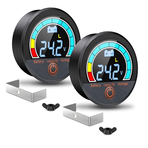2PCS Battery Capacity Voltage Meter, 12V 24V 48V 60V 84V IP68 Waterproof LCD Battery Monitor Gauge Low-Voltage Alarm for Lithium, Lithium Iron, Lead Acid Batteries in Golf Cart, Car, Motorcycle, Boat