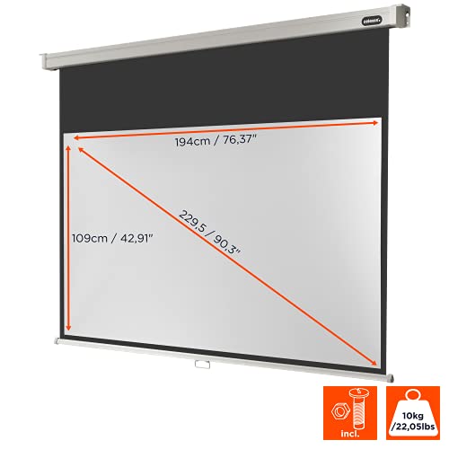 celexon Professional Rollo-Leinwand 90 | 200x113 cm 16:9 | manuell ausziehbare 4K, Full-HD Beamer-Leinwand f&uuml;r das B&uuml;ro oder Heimkino-Projektionen | Wand- & Deckenmontage/zum Aufh&auml;ngen