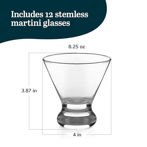 image for Libbey Cosmopolitan Stemless Martini Glasses Set Of 12, Dishwasher Saf