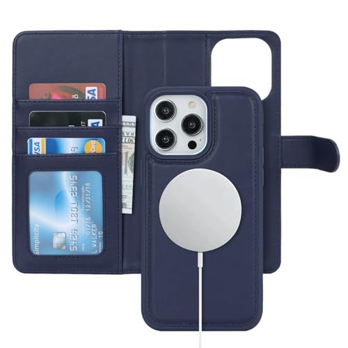 Zouzt for iPhone 14 Pro Max 6.7 Inch Detachable Wallet Case with Card Holder for MagSafe, Premium PU Leather 2 in 1 Flip Folio Book Magnetic Stand Protective Phone Cover - Blue
