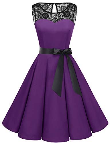 Bbonlinedress 1950S Vintage Purple Dress For Wedding Guest Summer Fit And Flare Pin Up Rockabilly Swing Lace Cocktail Prom Tea Party Dress Purple M #TOP1