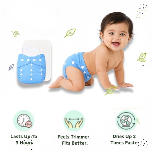 Image of Little Pea Reusable Cloth Diapers + Insert Pad | Adjustable, Washable,Freesize (Newborn To 2 Years) | Pack of 7