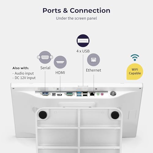 Volcora Retail and Restaurant POS Terminal Machine for Small Business, Point of Sale Cash Register with Windows 11 Professional, 15.6” & 11.6\" Dual Touch Screen, White, Hardware Only