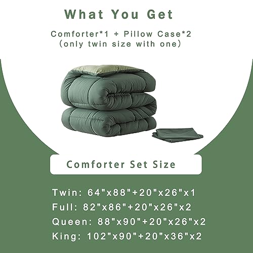 DOWNCOOL King Size Comforter Set -All Season Bedding Comforters Sets with 2 Pillow Cases -3 Pieces Bed Set Down Alternative King Bedding Set -Double Green King Comforter Set(102"x90") by DOWNCOOL - Used condition - Image 6