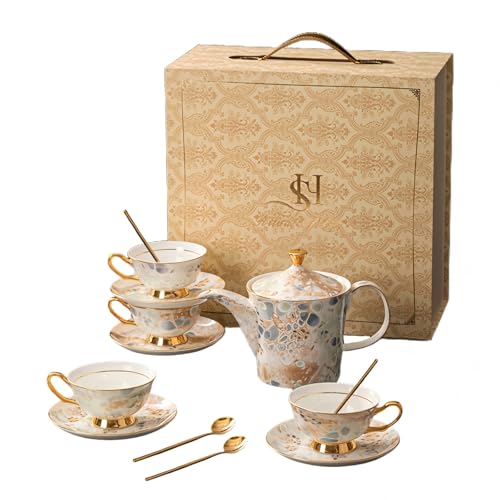 FANGJING-13 Pieces Porcelain Tea Service Set for 4, Bone China Coffee Tea...