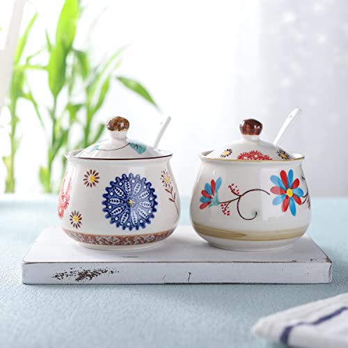 Chwaika Porcelain Sugar Bowl Set Of 2 Ceramic Sugar Bowl With Lid And Spoon Sugar Storage Jar Sugar Dispenser Canister Container For Salt Spice (Style 2#) #TOP5