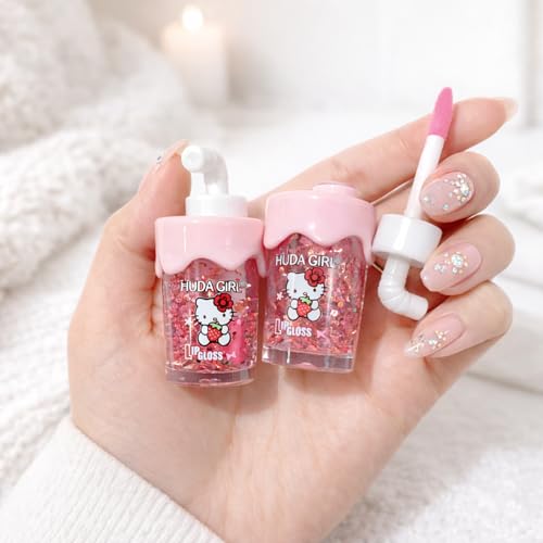 Image of Mini Sipper Juice Bottle Lip Gloss Set - Pink Sparkle, Waterproof Long Lasting Lipgloss for Girls, Lip Gloss Combo, Gift for Teens (2Pc Swiss Juice Lipgloss)