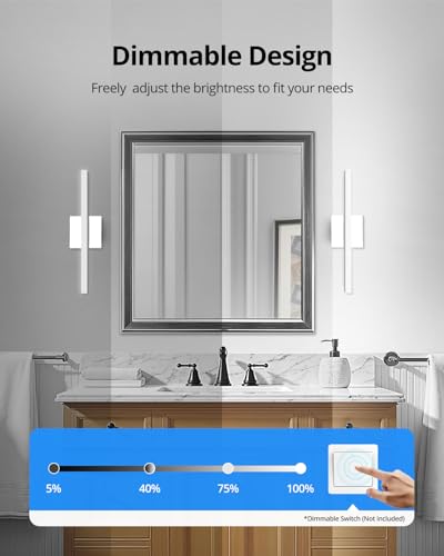 Image of Combuh Dimmable Vanity Light Bar, 9W Over Mirror Lighting Fixture Wall Sconce Indoor, IP44 Modern Cool White 6000K Chrome Lamp Bathroom,16Inch