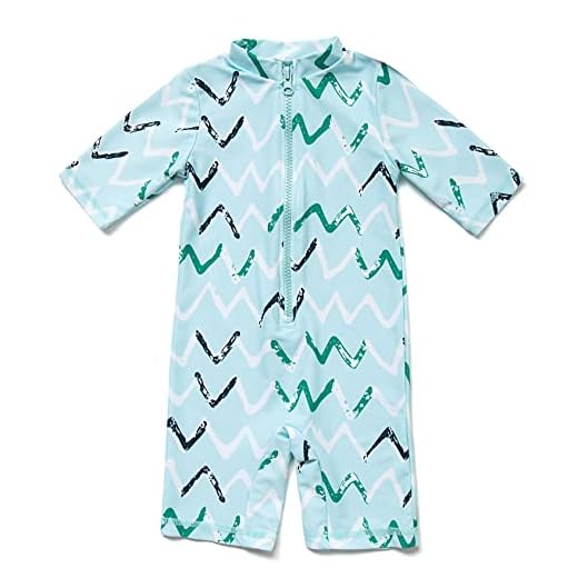 Mazuliso Baby Junge Badeanzug UV-Schutz 50+ EIN stück Kurzärmel Sonnenanzug MIT Einem Reißverschluss(Blau1,80-86 cm)