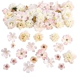 Mtbricey 50 Stück Kunstblumen zum Basteln 2-5 cm Mini Deko Rosen Blütenköpfe Klein Künstliche Blumen Seiden Fake Blumen Deko für Zuhause DIY Crafts Scrapbooking Hochzeit Tortendeko (Weiß)